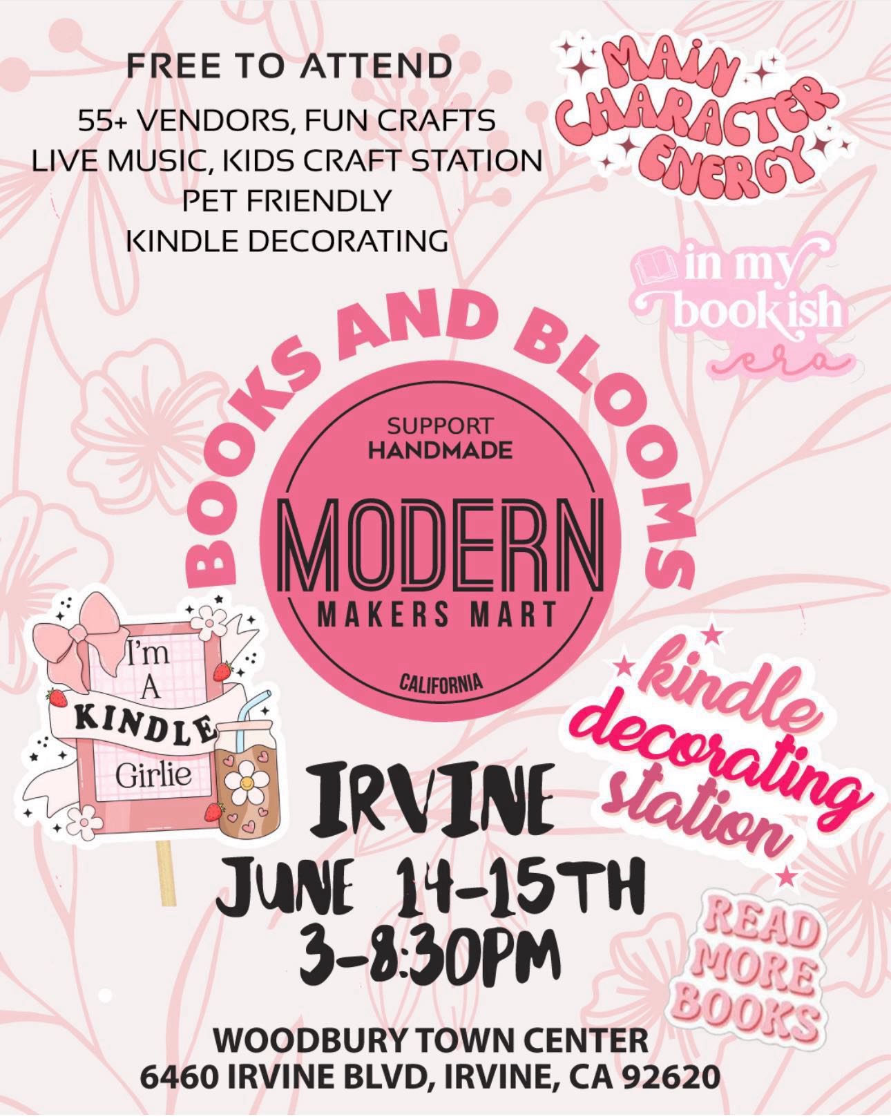 Modern Makers Mart Irvine June 2025 book signing flyer.